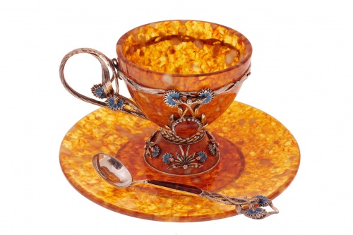 Чайная чашка "Васильки" из янтаря с ложечкой, 5002/L фото 3