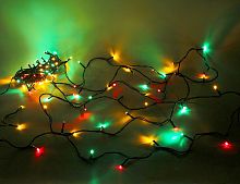 Электрогирлянда "Нить - кристаллики света", тёплые белые/разноцветные LED-огни, контроллер, зелёный провод, уличная, SNOWHOUSE