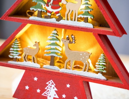 Новогодний светильник "Ёлочка с волшебной полянки", дерево, 6 тёплых белых LED-огней, 24 см, Breitner фото 3
