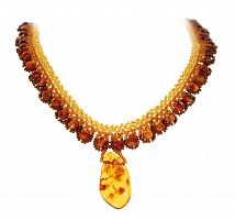 Красивое янтарное ожерелье с кулоном из цельного янтаря, 11037
