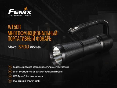 Фонарь светодиодный Fenix WT50R, 3700 лм, аккумулятор фото 7