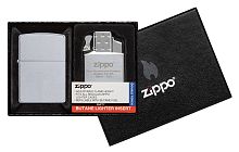 Набор Zippo: зажигалка 205 с покрытием Satin Chrome™ и газовый вставной блок с двойным пламенем