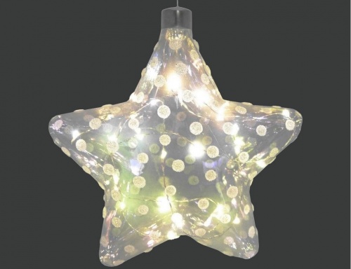 Светящаяся ёлочная игрушка "Звёздочка в горошек", стекло, 20 тёплых белых микро LED-огней, 15 см, Peha Magic