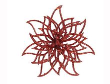 Декоративная пуансеттия МЕРЦАЮЩИЙ СИЛУЭТ на клипсе, красная, 14 см, Kaemingk (Decoris)