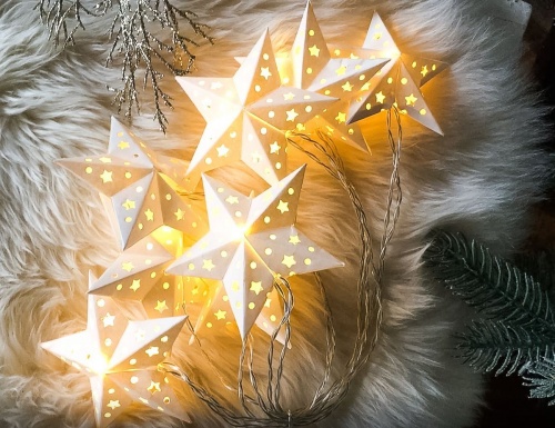 Электрогирлянда "Бумажные звёздочки", белая, 8 тёплых белых LED-огней, 210 см, таймер, батарейки, Kaemingk фото 4