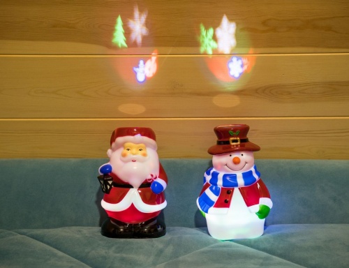 Светодиодный проектор "Волшебный снеговик", проекция на 20 м*2, 4 цветных LED-огня, 19 см, батарейки, Kaemingk фото 2