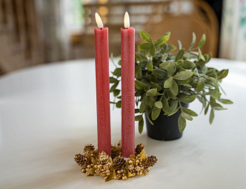 Набор рустикальных восковых свечей MAGIC FLAME, красные, тёплые белые мерцающие LED-огни, 25 см (2 шт.), Peha Magic