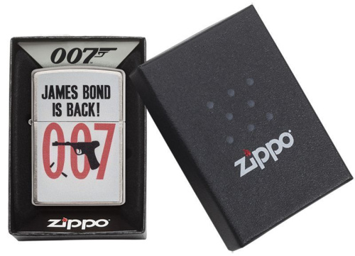 Зажигалка ZIPPO James Bond с покрытием Brushed Chrome, латунь/сталь, серебристая, матовая, 36x12x56, 29563 фото 6