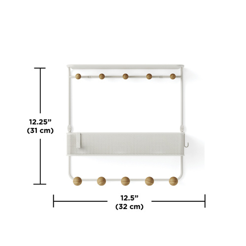 Полка настенная с крючками для аксессуаров estique, белая/натуральное дерево фото 3