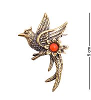 AM-3488 Брошь «Птица Дронго» (латунь, янтарь)