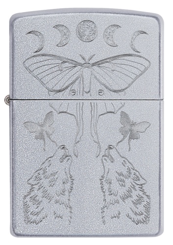 Зажигалка Zippo Butterfly and Wolf с покрытием Satin Chrome, латунь/сталь, серебристая фото 6