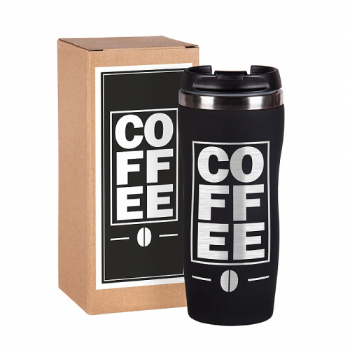 Термокружка "COFFEE" в красном и чёрном цветах, изготовленная из нержавеющей стали, в подарочной упаковке