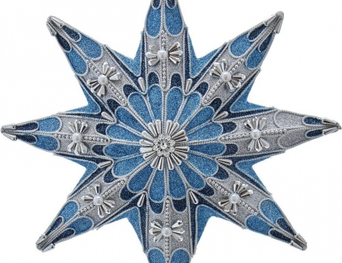Ёлочная верхушка "Звезда кларис", голубая с серебряным, 40.5 см, Kurts Adler фото 2
