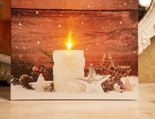 Светящееся панно "Свеча на снегу", тёплые белые LED-огни, 30х30 см, батарейки, Koopman International фото 4