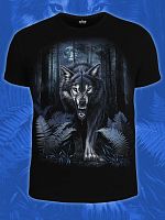 Мужская футболка"Волк в ночном лесу"