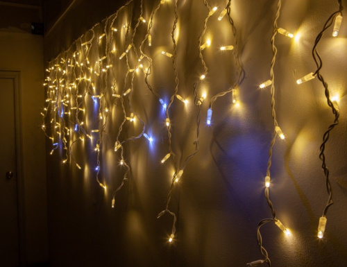 Светодиодная бахрома Legoled 3.2*0.9 м, 168 теплых белых LED ламп, холодное белое мерцание, черный КАУЧУК, соединяемая, IP54, Laitcom фото 4