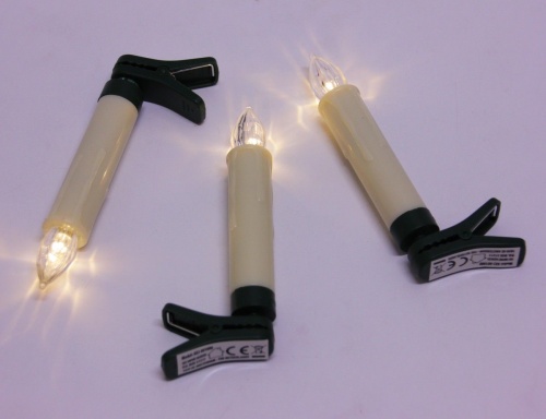 Свечи ёлочные "Рождественские" на клипсах, слоновая кость, 10 шт., тёплые белые LED-огни, 10.5х1.5 см, батарейки, таймер, ПДУ, Koopman International фото 4