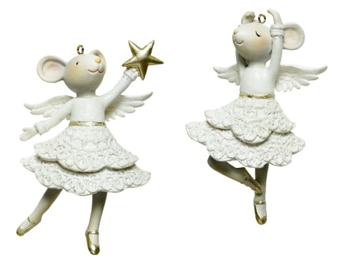 Ёлочная игрушка "Мышка-балерина", полистоун, белая, 11.7 см, Kaemingk (Decoris) фото 2