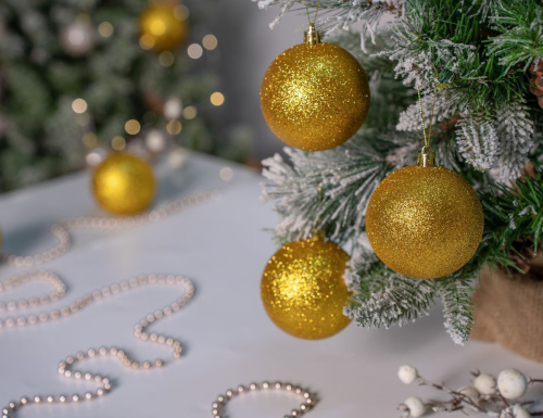 Набор однотонных пластиковых шаров, глиттер, золотой, 80 мм, упаковка 6 шт., Winter Deco фото 2