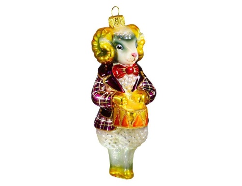 Ёлочная игрушка "Баран с барабаном", коллекция 'Весёлый оркестр', стекло, 14 см, Ариель