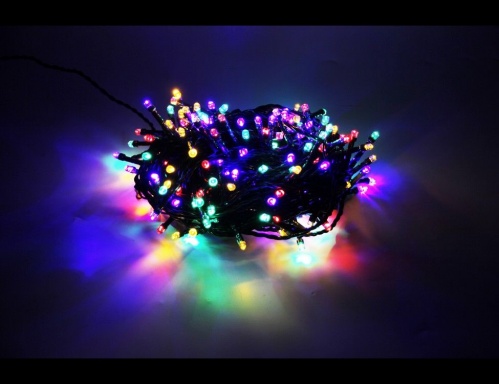 Светодиодная гирлянда "Нить объемная двухцветная", теплые белые/разноцветные LED лампы, черный PVC провод, контроллер, таймер, уличная, Kaemingk фото 6