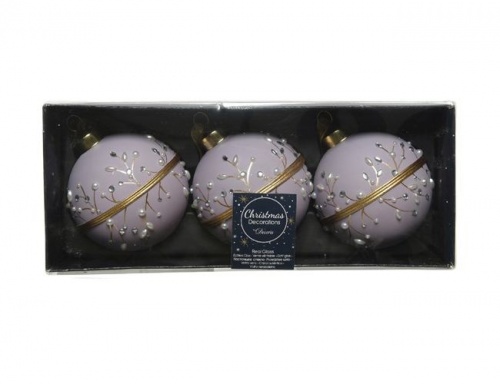 Набор стеклянных шаров "Бриллиантовые веточки", 8 см (упаковка 3 шт.), Kaemingk фото 3
