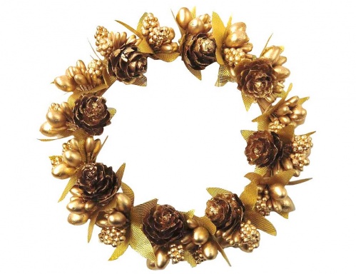 Мини-венок для свечей и декорирования "Лесная корона", золотой, 10 см, Swerox фото 2