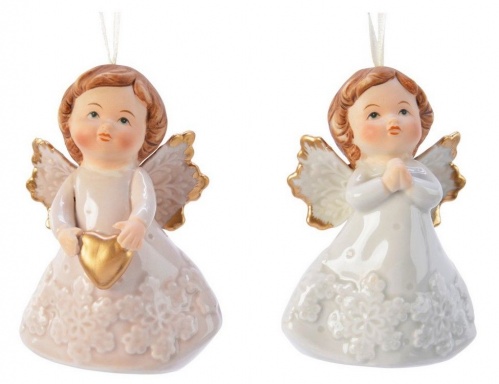 Ёлочная игрушка "Малышка-ангелочек", фарфор, 6.2x4.1x9 см, разные модели, Kaemingk