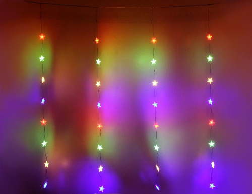 Светодиодная гирлянда на окно ЗАНАВЕС - ЗВЕЗДЫ, 3х2 м, 160 разноцветных LED-огней, прозрачный ПВХ, контроллер, коннектор, IP20, Serpantin фото 5