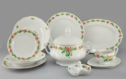 Сервиз Leander праздничный столовый сервиз на 6 персон чехия, зелёный-красный