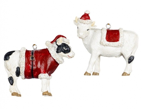 Ёлочная игрушка "Новогодняя корова" (пятнистая), полистоун, 8 см, Goodwill фото 2