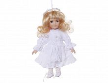 Ёлочная игрушка "Винтажная куколка" в белом платье, фарфор, текстиль, 20 см, SHISHI