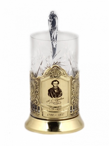 Подстаканник никель Чайная классика, Пушкин в шкатулке с накладкой (цитата) фото 2