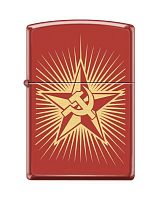 Зажигалка ZIPPO Серп и Молот на Звезде, латунь/сталь с покрытием Red Matte, красная, 36x12x56 мм, 233 RUSSIAN HAMMER SICKLE