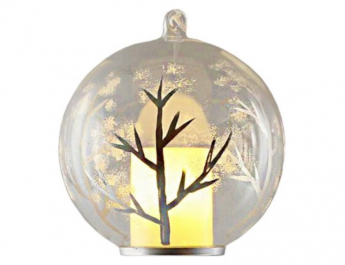 Светящийся ёлочный шар "Зимние деревца", стекло, тёплый белый LED-огонь, 10 см, Peha Magic фото 3