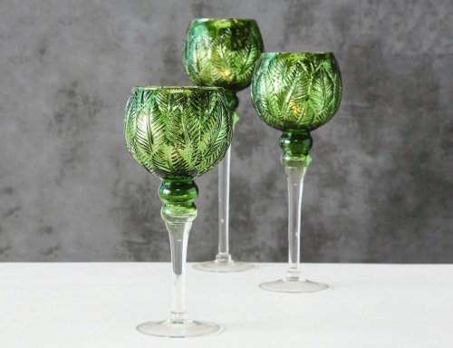 Подсвечники бокалы NOBLE LEAVES, стекло, зелёные, 30-40 см (3 шт.), Boltze фото 4