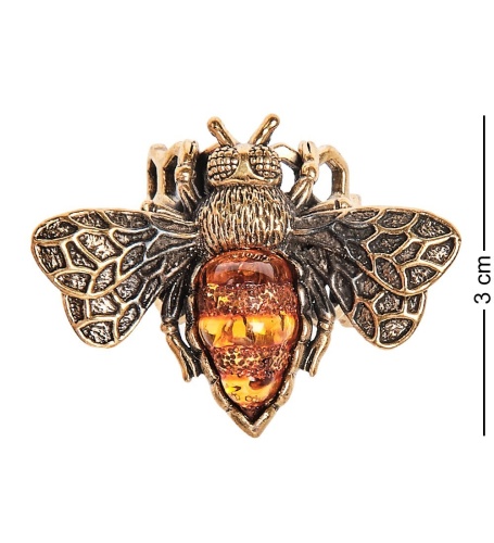 AM-2487 Кольцо «Пчелка на соте» (латунь, янтарь) фото 2