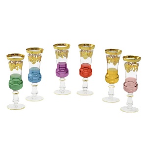 FIRENZE Бокал для шампанского, набор 6 шт, хрусталь разноцветный/декор золото 24К