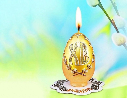 Пасхальная свеча-яйцо "ХВ" С ВЕРБОЙ, 4х6 см, Омский Свечной