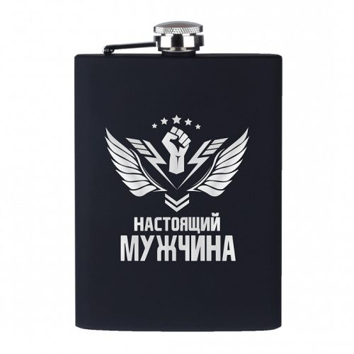 Фляга - Набор подарочный "Настоящий мужчина" из нержавеющей стали/SoftTouch Объем фляжки 240 мл, шариковая ручка, цвет черный фото 2