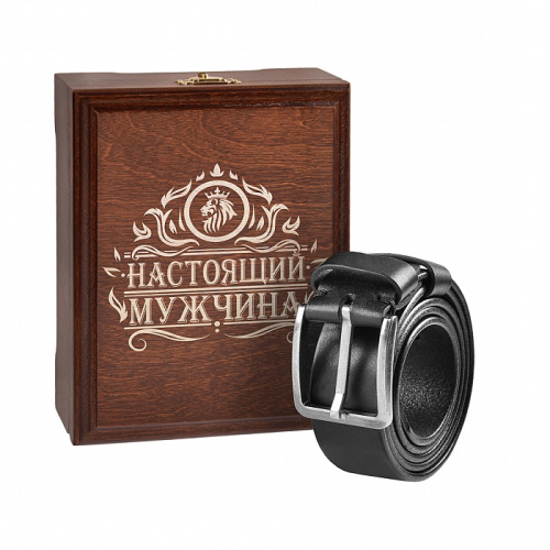 Ремни "Настоящий мужчина" (лев), черный, в деревянной шкатулке - Изготовлен из кожи и дерева фото 2