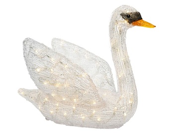 Светящаяся фигура "Лебедь", акрил, белый, 80 тёплых белых LED-огней, 49x27x40 см, уличный, Kaemingk