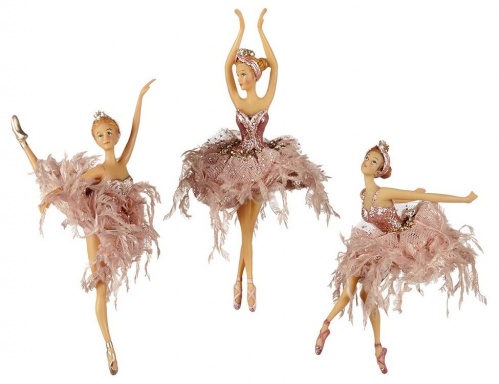 Ёлочная игрушка "Балерина флисси", полистоун, розовый бархат, 19 см, Goodwill фото 2