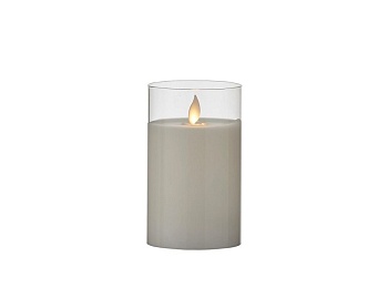 Восковая светодиодная свеча в стакане ТАНЦУЮЩЕЕ ПЛАМЯ, тёплый белый LED-огонь, прозрачная, батарейки, 7.5х12.5 см, Edelman, Mica