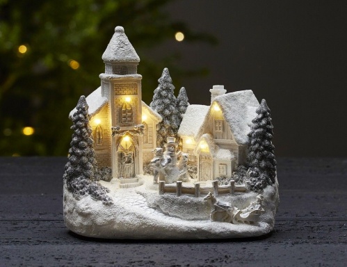 Светящаяся миниатюра "Городская церквушка" с тёплыми белыми LED-огнями, полистоун, таймер, батарейки, 19х18х13 см, STAR trading