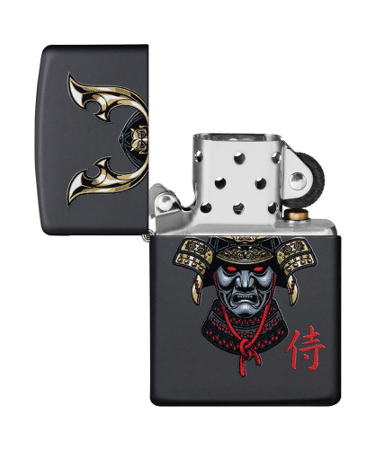Зажигалка Zippo Samurai Helmet Design, покрытие Black Matte, латунь/сталь, чёрная, матовая фото 3