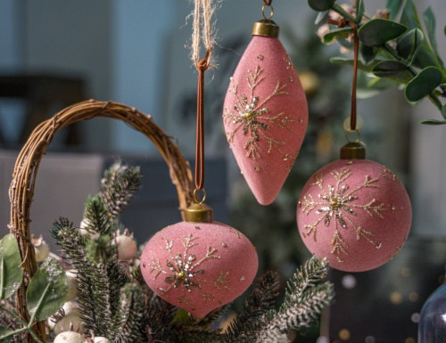Набор стеклянных шаров и украшений РОЗОВЫЙ БАРХАТ, 8-12 см, 12 шт., Winter Deco