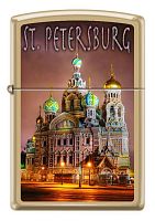 Зажигалка Zippo Храм Спаса-на-Крови, с покрытием High Polish Brass, латунь/сталь, золотистая, глянце