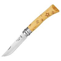 Нож Opinel №7 Nature, нержавеющая сталь, рукоять самшит, гравировка звезды, 001549