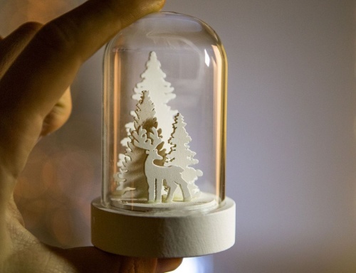 Новогодний светильник мини-колба "Лесной домик", стекло, дерево, тёплый белый LED-огонь, 5.5х5.5х9 см, батарейки, Peha Magic фото 3